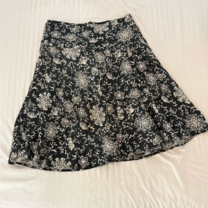 GAP Floral Linen A-Line Skirt Black White Midi Boho Summer - Size 12R